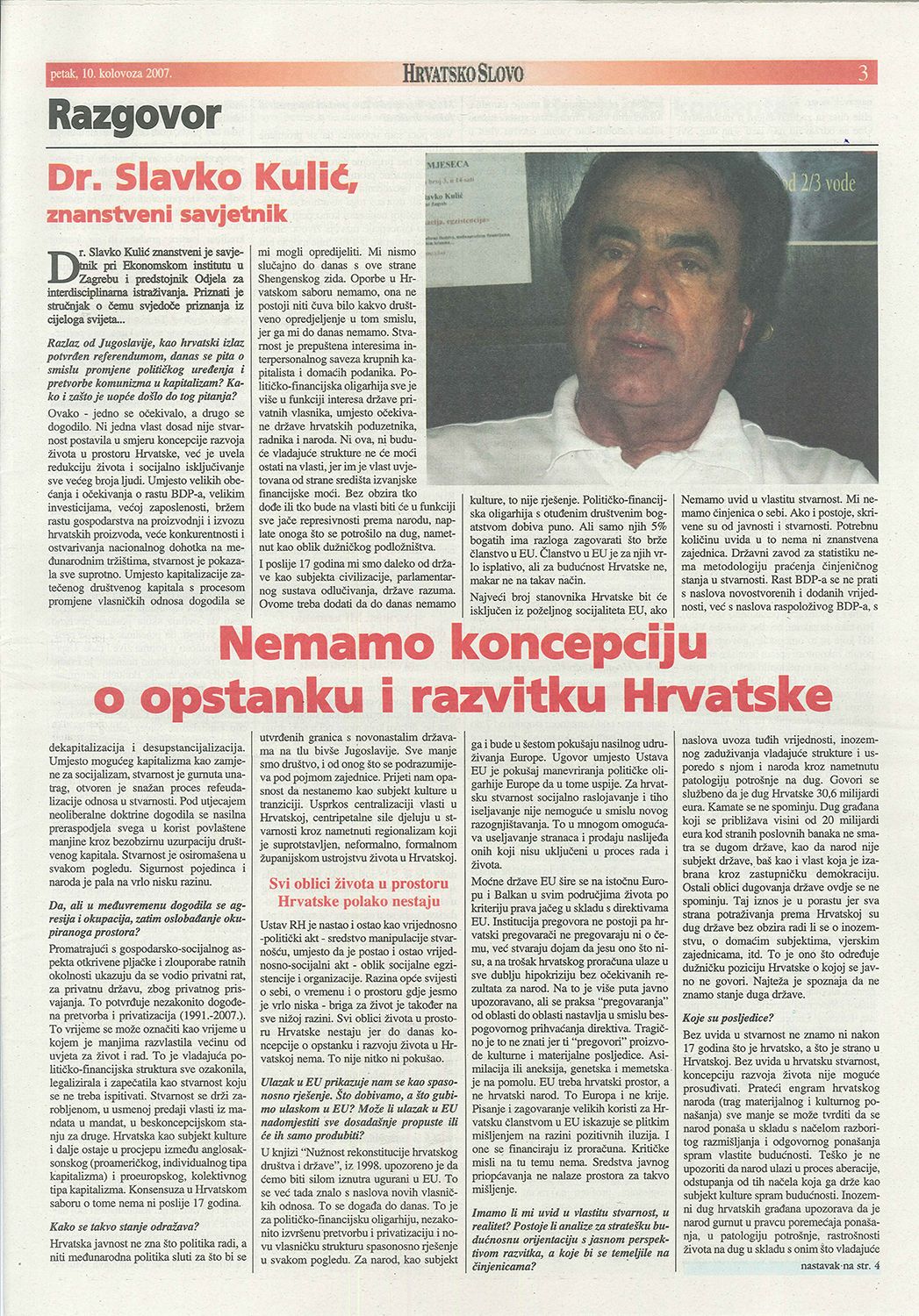 Intervju - 10.08.2007. Hrvatsko slovo